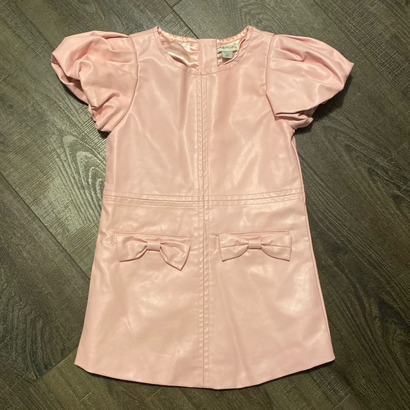 HABITUAL Girl’s Puff Sleeve Faux Leather Dress in Pink Sz. 3T - Picture 1 of 11
